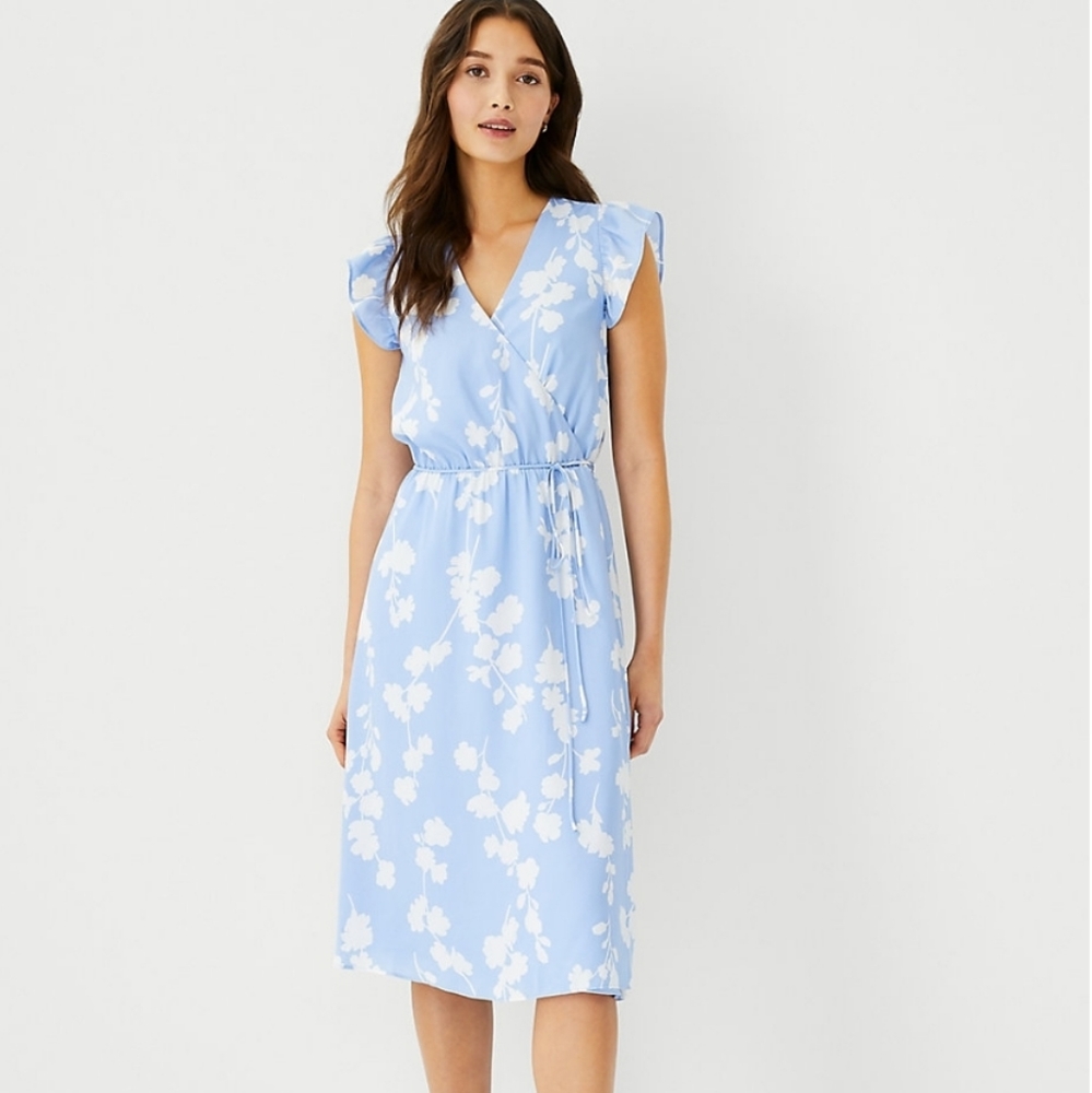 Floral print periwinkle wrap dress